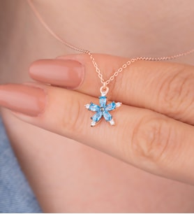 925 Ayar Gümüş Aquamarine Taşlı Hediye Çiçek Kolye