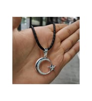 Deri Ipli Ayyıldız Gümüş Kolye