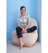 Miss Klein Kadın Büyük Beden Gömlek Yaka Pamuklu Likralı Kısa Kol Pijama Takımı 1133 - 1 Adet (Beyaz)