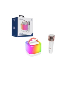 BEYAZ KARAOKE MİKROFONLU WİRELESS HOPARLÖR - SPEAKER IŞIKLI USB ŞARJLI BT - TF CARD - AUX 5W (4915)