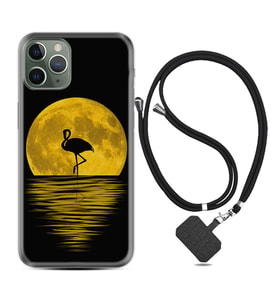 Apple iPhone 11 12 13 14 Pro Max Kılıf Boyun Askılı Silikon Ay ve Flamingo 1775