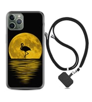 Apple iPhone 11 12 13 14 Pro Max Kılıf Boyun Askılı Silikon Ay ve Flamingo 1775