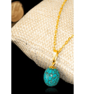 Sertifikalı Gold Küre Model Firuze Taşı Kolye (Turkuaz Taşı) (Çok Renkli)