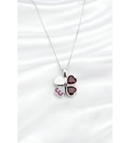 925 Ayar Gümüş Rodyum Garnet Taşlı Ters Yonca Kolye (Gri)