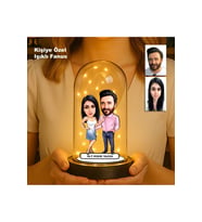 Kişiye Özel Çift Karikatür Fanus  Sevgili ve Evlilere Özel Işıklı Biblo