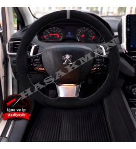 Peugeot Rifter Dikme Direksiyon Kılıfı Alcantara Süet Mat Karbon Gri Yüzük ve Dikiş Active-Allure-Altı Yazısız Gümüş Bloklu Tipler 2018-2024