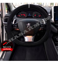 Peugeot Rifter Dikme Direksiyon Kılıfı Alcantara Süet Mat Karbon Gri Yüzük ve Dikiş Active-Allure-Altı Yazısız Gümüş Bloklu Tipler 2018-2024