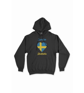 Stockholm İsveç Bayraklı Kalpli Siyah Sweatshirt Hoodie