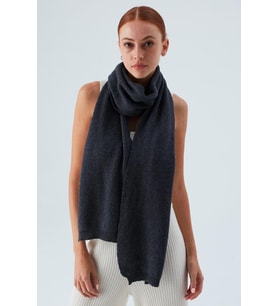 Peraluna NOMI SCARF Selanik Örgü Kaşmir Karışımlı Yumuşak Kadın Triko Atkı - Antrasit