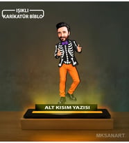 Fotoğraftan Kişiye Özel Kafasız İskeletlerin Neşeli Cadılar Karikatürlü 14 cm MDF Işıklı Biblo - Kişiye Özel Hediye