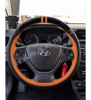 Hyundai i20 Coupe Dikme Direksiyon Kılıfı Parlak Siyah Taba Detaylı Taba Çift Yüzük ve Dikiş 2015-2018