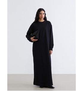 LCW Modest Siyah Bisiklet Yaka Sweat Elbise