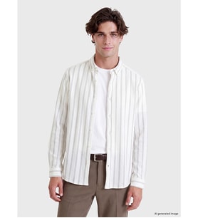 LCW Vision Ekru Slim Fit Çizgili Erkek Gömlek