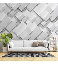 3 Boyutlu Beyaz Geometrik Kabartma Görünümlü Desenli Duvar Kağıdı