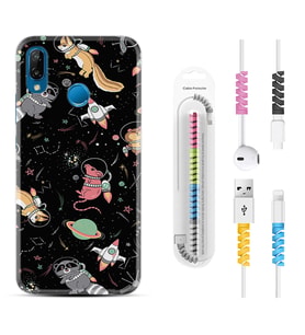 Huawei P20 Lite Mate 10 20 Lite Pro P40 Lite KılıfKablo Koruma Spiral Silikon Planet Animals 1771