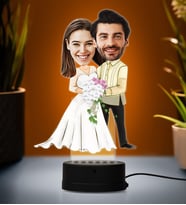 Doğum Günü Hediyesi,Sevgiliye Hediye, Kişiye Özel Fotoğraflı Mutlu Çift 2 Karikatür 3D Led Lamba (Beyaz)