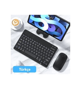 T C L TAB 10L Gen 4 10.1" Tablet için Uyumlu Slim Şarjlı Türkçe Bluetooth Klavye / Mouse Seti (Siyah)