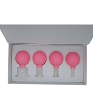 Silikon Vakumlu Yeşim Taş Jade Yüz Masaj Kupası 4’lü Set Pembe Renk