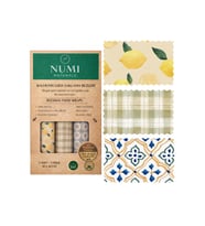 NUMI Naturals Balmumu Gıda Saklama Bezleri – Premium 3’lü Set (30×30 cm) - Blue & Lemon Serisi