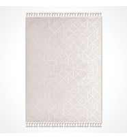 Krem Halı Modern Geometrik Desenli Kabartmalı Yüzeyli Konforlu Salon Halısı Dekoratif Stil