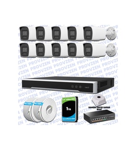 Provzen Hikvision Hibrit IP ColorVu 10 Kameralı Güvenlik Kamerası Mikrofonlu  Olay Anında bildirim