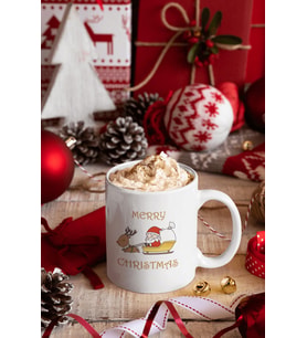 Geyik Noel Baba Kupa Bardak (Beyaz)