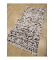 MAKROSER STİL 2026-2 GRİ SİYAH KADİFE KAYMAZ INCE HALI 80X150 CM