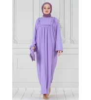 Fırfırlı robalı Bürümcük elbise-Lila