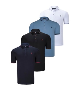DÖRTLÜ SET T8586 DEWBERRY ERKEK T-SHIRT-SİYAH-BEYAZ-LACİVERT-İNDİGO