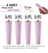 4 Adet Ahşap Ayak 12 Cm Açık Pembe M8 Civatalı Bağlantı Aparatlı Dolap Mobilya Koltuk Kanepe Destek Ayağı Ayakları