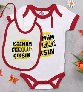 BK Kids İstemiim Fenalık Çıksın Tasarımlı Kırmızı Bebek Body Zıbın ve Mama Önlüğü Hediye Seti-1