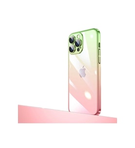 Apple iPhone 14 Pro Max Uyumlu Kılıf Parlak Renk Geçişli Kamera Korumalı Zore Senkron Kapak (Açık Pembe - Yeşil)