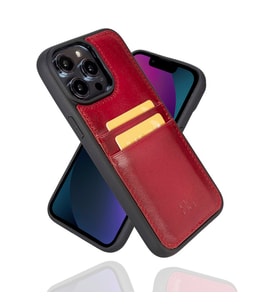 Bouletta Apple iPhone 14 Pro Max Uyumlu Deri Kartlıklı Arka Kapak V4EF Kırmızı