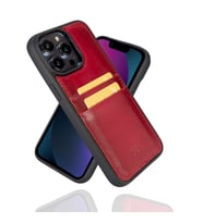 Bouletta Apple iPhone 14 Pro Max Uyumlu Deri Kartlıklı Arka Kapak V4EF Kırmızı