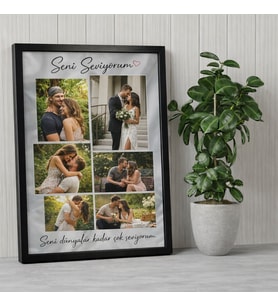 Kişiye Özel 5 Fotoğraf Tasarımlı ve Mesajlı Siyah 21x30 Çerçeve