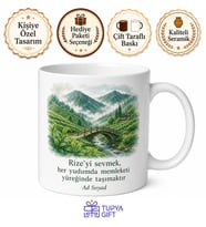 Rize Memleket Sevdası Yazılı Kupa Bardak Hediye Özel Tasarım Porselen Mug