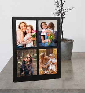 Anneler Günüe Özel 4 Fotoğraflı Ahşap Mdf Resimli Kolaj Çerçeve (Siyah)
