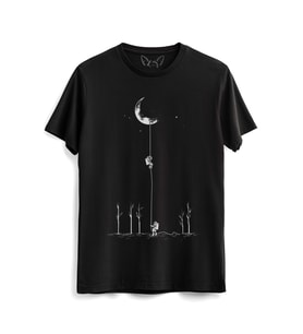 Space Resimli Dijital Baskılı  Siyah Tshirt