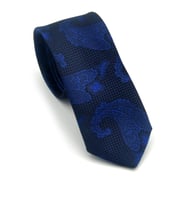 Lacivert Şal Desenli Dokuma Kumaş Mendilli Slim Fit Kravat // SDK-2603-2