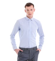Hatemoğlu Mavi Comfort Fit Desenli %100 Pamuklu İtalyan Yaka Uzun Kollu Spor Gömlek