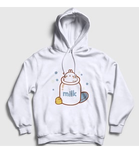 Presmono Unisex Beyaz Milk Mölang Piu Piu Molang Kapüşonlu Sweatshirt 466167tt
