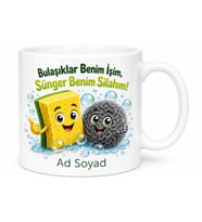 Bulaşık Süngeri Kullananlara Özel Tasarım Çift Taraflı Sünger Tel Sünger Baskılı Kupa Hediye
