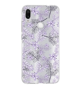 Xiaomi Redmi Note 7 Uyumlu Kapak Floral Lila Tasarımlı Şeffaf Silikon Kılıf