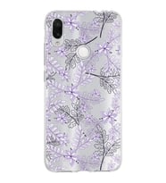 Xiaomi Redmi Note 7 Uyumlu Kapak Floral Lila Tasarımlı Şeffaf Silikon Kılıf