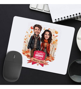 Sevgiliye Hediye Kişiye Özel Sonbahar Yaprakları ve Aşkımız Karikatürlü Mousepad