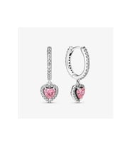 Pandora Tarzı Işıltılı Hale Kalpli Halka Küpe (Pembe)