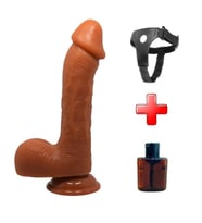 Belden Bağlamalı 23,5 cm Realistik Vantuzlu Melez Dildo Penis (Koyu Kahverengi)