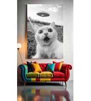 UFO İLE SELFİE YAPAN KEDİ Ev Duvar Salon Güzellik Salonu Ofis Dükkan Dekarasyon Kanvas Tablo (Çok Renkli)