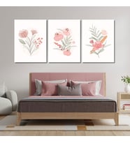3'lü Kanvas Duvar Tablosu Pastel Soft Pembe Çiçek Tasarımı