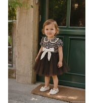 Civil Baby Leopar Empirme Kurdelalı 6-18 Ay Elbise - Kahverengi